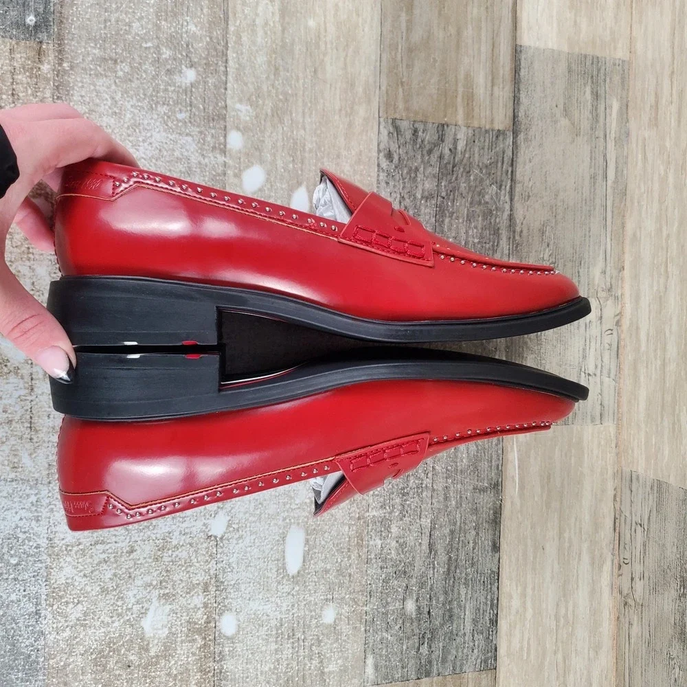 Franco Sarto Red Leather Penny Loafers - Picture 6 of 9